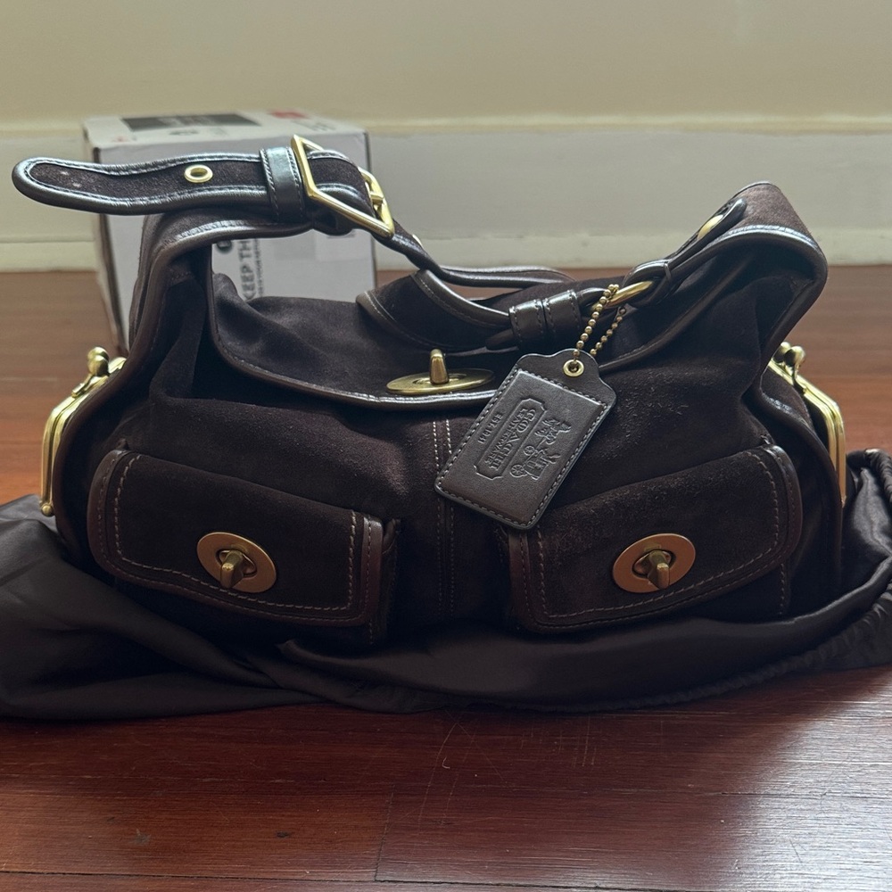 Coach Haversack Brown Suede Leather Turnlock Shoulder Bag 12797
